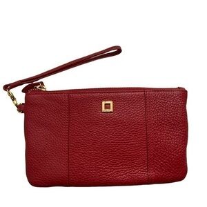 Lodi’s red leather wristlet bag